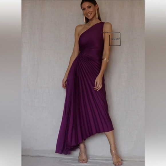 MANGO PURPLE ASYMETRICAL PLEATED DRESS - Picture 9 of 9